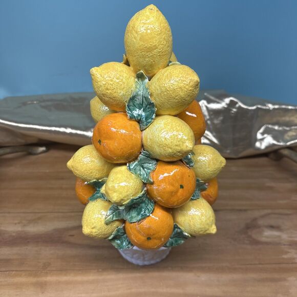 Mid-Century 12” Italian Lemon/Orange Topiary Basket Centerpiece Vintage